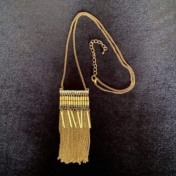 Fringe Gold Rhinestone Statement Necklace - Picture 6 of 7